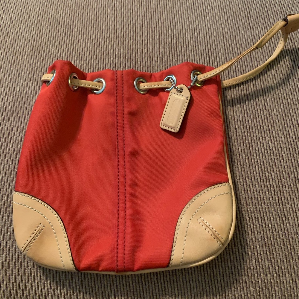 Coach Leather/Fabric Pullstring Purse Gem